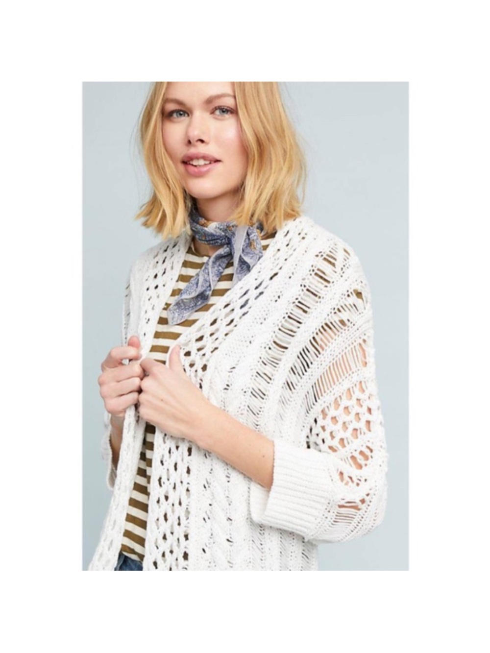 Anthropologie Moth Mixed Knit Open Front Cardigan Cozy Sweater size médium